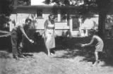 Richard being taught how to play baseball by his father Paul, with Richard's mother Hilda watching - at Pine Bush, NY (1948)