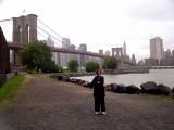 Judy in Brooklyn Bridge Park with the Brooklyn Bridge and Manhattan in the background