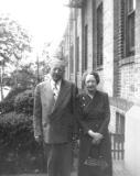 Grandma Gussie & grandpa Charles (father's side) in front of Richard's apartment house - Westminster Rd., Brooklyn (late 1940's)