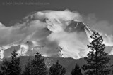 Shasta, West Side, Clouds Clinging to Mountain, Foreground Trees