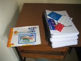 on the left is all of my mail when I check in!!  On the right are the text books!!