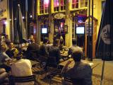Public viewing in front of a restaurant