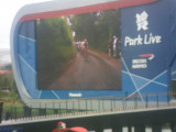 Watching Womens Road Race in rain at Park Live