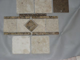 Field tile, listello and resin liner with laminate sample