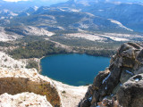Looking down on May Lake from one of the summits