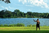 PLAYING FRISBEE WITH HIMSELF