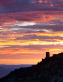 Desert View Tower silouetted against sunrise from Navajo Pooint<br><br>