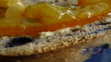 orange marmalade on blueberry bread