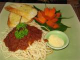 spaghetti with meat sauce @ the Eat Sense Restaurant on the beach
