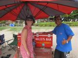 Rachel and the famous Billy's at Billy's esky or bar on the beach in Legian Bali