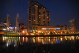 The Salford Quays and Lowry Outlet at dusk
