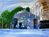 Bookshop in Uppermill blended into a painting