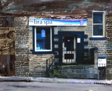 Bra spa Shop in Uppermill merged into a painting