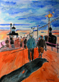 A Walk on The Pier Watercolour, pen and ink