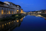 North bank of River Arno with the Vasari Corridor, Florence, Italy