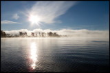 Sandsbro in early morning mist seen from my boatplace