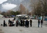 Taking the local bus in Kazbegi