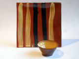 Five Striped Square Plate and Yellow Bowl