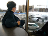 Margaret waiting for the connecting flight . Anytime now .. B0685