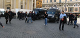 At Piazza del Popolo: Police and vans ready for any distubances<br/> .. R9462_1