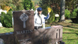 5BBC rider Roberta Grapperhaus looking for that high fly ball in the sun at the grave of NY Yankee legend Billy Martin