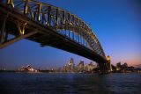 Sydney and harbour bridge at dusk