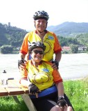 Phyllis and Steve sport their PV Bike Club jerseys on a biking trip in Austria