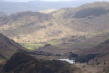 overview from Harrison Stickle - Blea tarn, then moss beyond leading to Castle How and Little Langdale valley