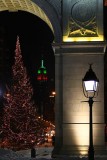 Under Washington Square Arch at night