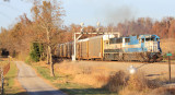 NS 197 just beats the shadows as they  leave Bowen, late on a fall evening. 