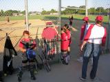 Megan in catchers gear -- yes all the girls were redheads for this game