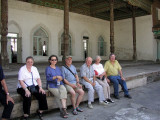 Hot & tired, we rest in Kokand Mosque cloister