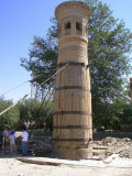 Bukhara - leaning tower being straightened, outside Suffi mosque