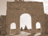 Sbeitla - sepia shot of back of Forum entrance arch