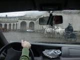 Swinging around a court yard at the Royal stables. Note dash cloth is for non-functioning defroster.