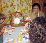  Son Dusty  Wearing His Cake  ONe His First  Birthday ( WIth 83 y/o Gramma Dodge )