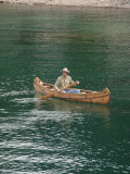 Retro Canoe/Guy Paddles In Lake  In Nice Handmade Craft