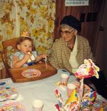 Gramma Dodge and Dusty  on his first birthday ( Dec. 1982)