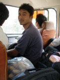 Luggage and cargo inside the bus, even in front of the door