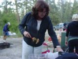 Lynda making up the kabobs for our dinner !!!