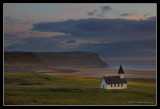 Breidavik Church in midnight light, Iceland