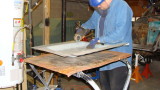 Me cutting the left rear floor pan