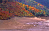 Contour lines created by receeding lake levels in reservoir, CO