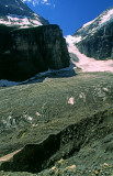 (AG20) Victoria Glacier showing flow crevasses and lateral moraine, Alberta, Canada