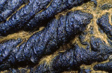 Peles hair strands on pahoehoe lava, Hawaii Volcanoes National Park, HI