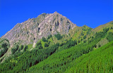 (SG40) Lewis Thrust at Gap Mountain, gray Rundle Limestone over brown Kootenay Fm., Kananaskis Country, Alberta, Canada