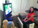 Pam watching the English marathon runners in the Olmpics