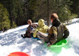 Four folks from Chico form a sled train in Inskip
