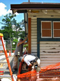 And work continues on the exterior - here, nailing a corner