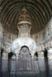 Cave 19: standing Buddha, granite fake-wooden beams on ceiling